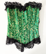 Womens Green Dragon Brocade Lace Trim Gothic Victorian Ren Faire Corset Size M Photo 0