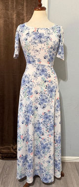 LuLaRoe Ana‎ Maxi Dress XS Blue Floral Short Sleeve Scoop Neck Cottagecore Boho Photo 0