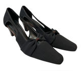 VANELI Black/Brown Animal Trim Canvas Side Cut Out High Heel Shoes - 8.5 Narrow Photo 0