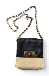 Kate Spade Dark Navy Beige Fabric Crossbody Bag Gold Chain Photo 0