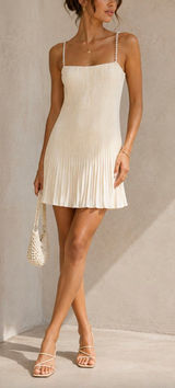 Abercrombie & Fitch The A&F Giselle Faux Pearl Pleated Mini Dress White S Photo 0