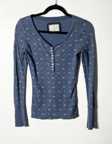 Aeropostale Elena Gilbert Long Sleeve Top Medium Blue Floral Henley Y2K 2000s Photo 0