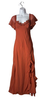 ASOS DESIGN Maxi Dress 6 Rust Orange Lace Ruffle Cutout Back Romantic Boho Photo 0