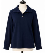 Lauren Ralph Lauren Medium M 1/4 Button Cotton Sweater Navy Blue LRL Women's Photo 0