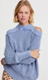 Free People Off Shoulder Cutout Pullover Chunky Knit Top Stretch Sweater, Size L Photo 0