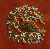 Vintage Monet Partridge In A Pear Tree Enamel & Rhinestones Brooch. Photo 0