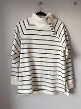 J. Crew Striped Button Shoulder Turtleneck Sweater White Black Comfy Sweatshirt Photo 0