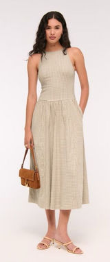 Abercrombie & Fitch Light Brown Check High Neck Drop Waist Sleeveless Midi Dress Photo 0