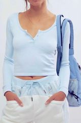 Free People movement bail out long sleeve top in artic snow light blue med/large Photo 0