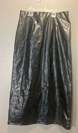 SHEIN Black Faux Leather Midi Skirt Size Medium High Waist Shiny PU GUC Photo 0