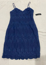 LULUS Lace Slip Dress in Navy Blue - Women's Elegant Spaghetti Strap Photo 0