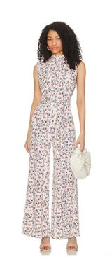 Free People Vibe Check Floral Wide Leg Jumpsuit‎ Mock Neck Tie Waist Medium M Photo 0