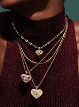 Kendra Scott Penny Heart Gold Short Pendant Necklace in White Crystal Photo 0