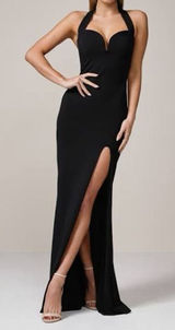 Nookie Madonna black halter event neck slit maxi formal wedding guest dress xs Photo 0