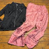 Victoria's Secret Satin Pajama Set Black Pink Logo Print Long‎ Sleeve Pants L M Photo 0