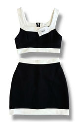 LENA “Jumpin’ On A Jet Set” Black & White Two-Piece Crop Top &‎ Mini Skirt S NWT Photo 0