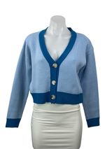 Princess Polly Zaynah Blue Long Sleeves Knit Cropped Cardigan Sweater Top XS Photo 0