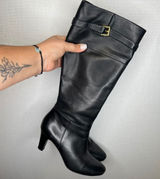 Lauren Ralph Lauren Susie Black Leather Knee High Buckle Boots Womens 7B 11424 Photo 0