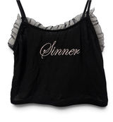Dolls kill Sugar Thrillz Black Ruffle-Trim 'Sinner' Embroidered Cami Photo 0