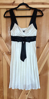 Y2K City Triangles Pleated Satin Babydoll Dress Black White Bow Homecoming Hoco Photo 0