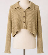 Urban Outfitters Oversized Cropped Cardigan Tan‎ Beige Ribbed Knit Sweater Small Photo 0