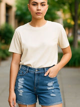 True Craft Denim‎ Shorts High-Rise Distressed Blue Wash Plus Size 18W Photo 0