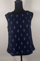 EILEEN FISHER Midnight Blue Cotton‎ Ikat Petal Sleeveless Shell Tank Top small Photo 0
