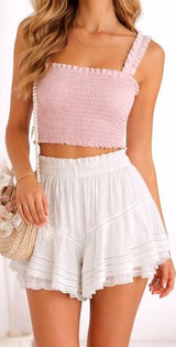 Aerie Rock 'n' Ruffle Skort White Size XS Boho Smocked‎ Tiered Cotton Coquette Photo 0
