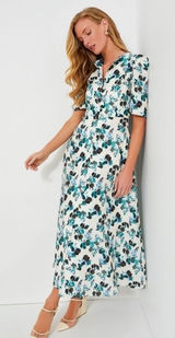Tuckernuck Budding Bluebell Hadley Floral Print Linen Midi Dress Blue‎ Blooms M Photo 0