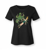 Mischief Made Women’s Octopus Pinup Girl Graphic T-Shirt Black XL Photo 0