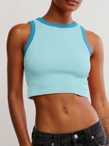 Free‎ People Make It Happen Brami M/L Aqua Sky Blue Ribbed Tank NWT Photo 0