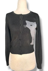 Collectif London Jessie Cropped Cardigan Sweater Novelty Rockabilly Cat Heart Photo 0