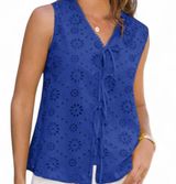 Boho ✨Royal Blue Lace Eyelet Bow Tie Vest Tank Top 2XL 💙 🎀 Photo 0
