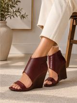 Sole Society Burgundy Leather Wedge Sandals Size 7 Photo 0