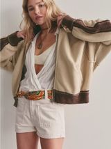 Free People We The Free I'm Yours Turtle Zip-Up in Espresso Cream Combo NWOT Photo 0
