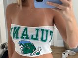 One of a Kind Vintage White TULANE Strapless Graphic Tube Top with Green & Blue Roll Wave Photo 0