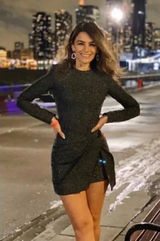 House of CB Gisella Mini Longsleeve Beaded Dress Womens New Small Photo 0