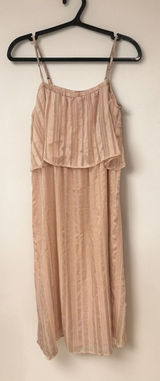 June & Hudson Beige‎ Striped Pleated Ruffle Cami Midi Dress - XS Photo 0