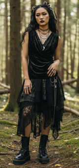 Express 90s Goth Fairycore Black crushed velvet cowel neck sleeveless top Photo 0