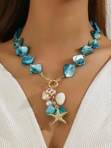 Fashion Jewelry Turquoise Shell & Starfish Charm Necklace - Women Jewelry Photo 0