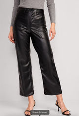 Old Navy Faux Leather Wide Leg Pants Black High Waisted Going Out Edgy Size 10 Photo 0