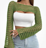Women Open Knit Bolero Shrug Long Flare Sleeve Crop Top Cover Up Festival Size S Photo 0