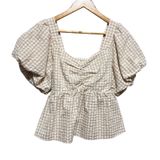 Old Navy Women Cottage Gingham Peplum Top L Tan\ Smocked Milkmaid Puff Sleeve Photo 0