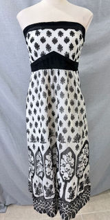 Maeve Anthropologie Black White Damask Medallion Strapless‎ Smocked Midi Dress M Photo 0