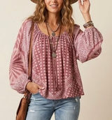 Free People Elena Top 100% Cotton Pink Boho Floral Peasant Blouse Size Small Photo 0