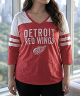Fanatics NHL Detroit Red Wings Womens Red White V-Neck 3/4 Sleeve Graphic Top Large Photo 0