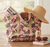 Tropical Floral Canvas Beach Tote Bag‎ Pink Green Palm Leaf NB211145 NEW Photo 0