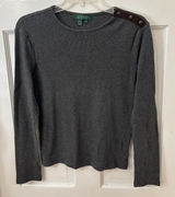 Lauren Ralph Lauren M Gray Ribbed Top Faux‎ Suede Accent Dark Academia Old Money Photo 0