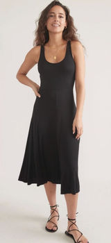 Marine Layer Lexi Rib Fit and Flare Midi Dress Black Sleeveless Size Small Photo 0