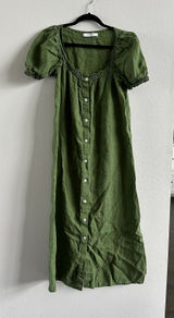 SLEEPER Brigitte Button Down Olive Green Midi Dress in Size Small Photo 0